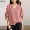 ZANZEA Women Casual V-Neck Loose Drawstring Half Sleeve Blouse