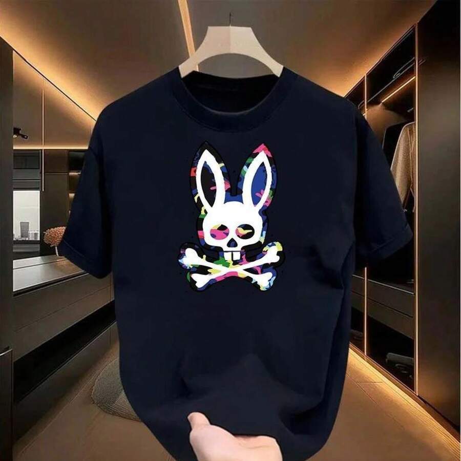 

Colorful Bone Rabbit T-Shirt Suitable For Unisex Mothers And Friends Couple Style Fashionable And Loose Youthful M