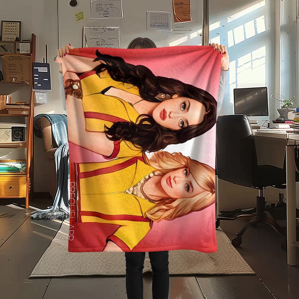 1PC 2 Broke American Sitcom Print Flannel Blanket, High quality All Seasons, Home Decor, Warmth and Comfort, Perfect for Christmas Gifts