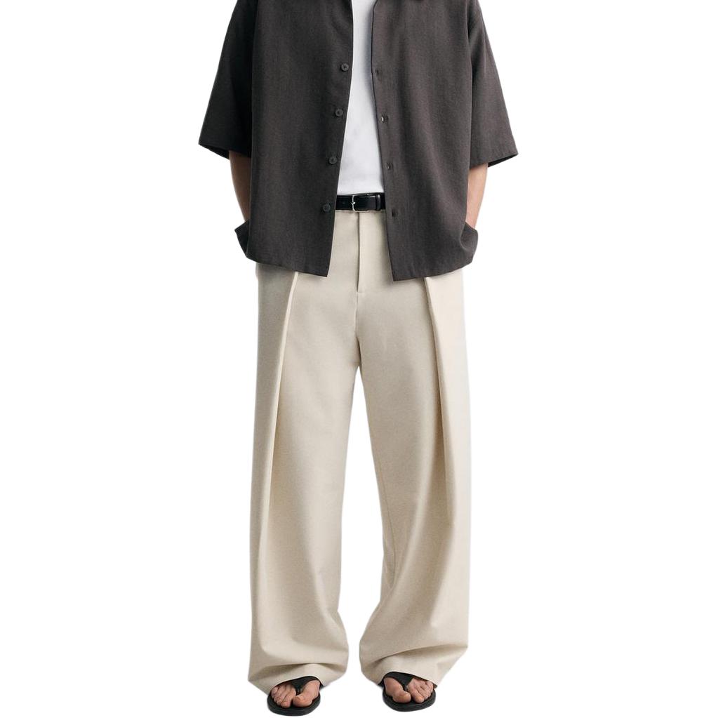 ZARA Casual Pants Men's Beige Moderate Wide Leg Pants 0706260-710