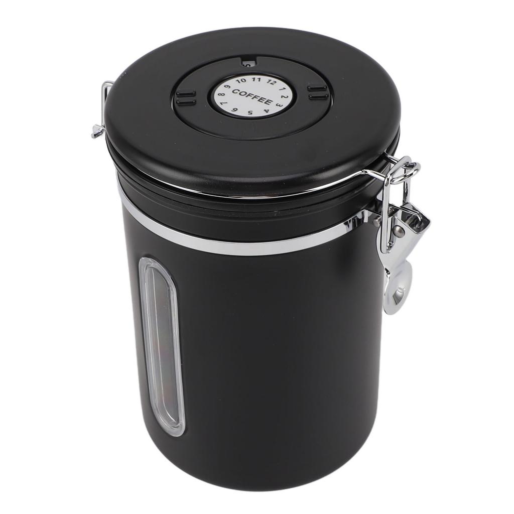 Coffee Canister 1800ml 304 Stainless Steel Window Design One Way Vent with Spoon Airtight Coffee Container for Coffee