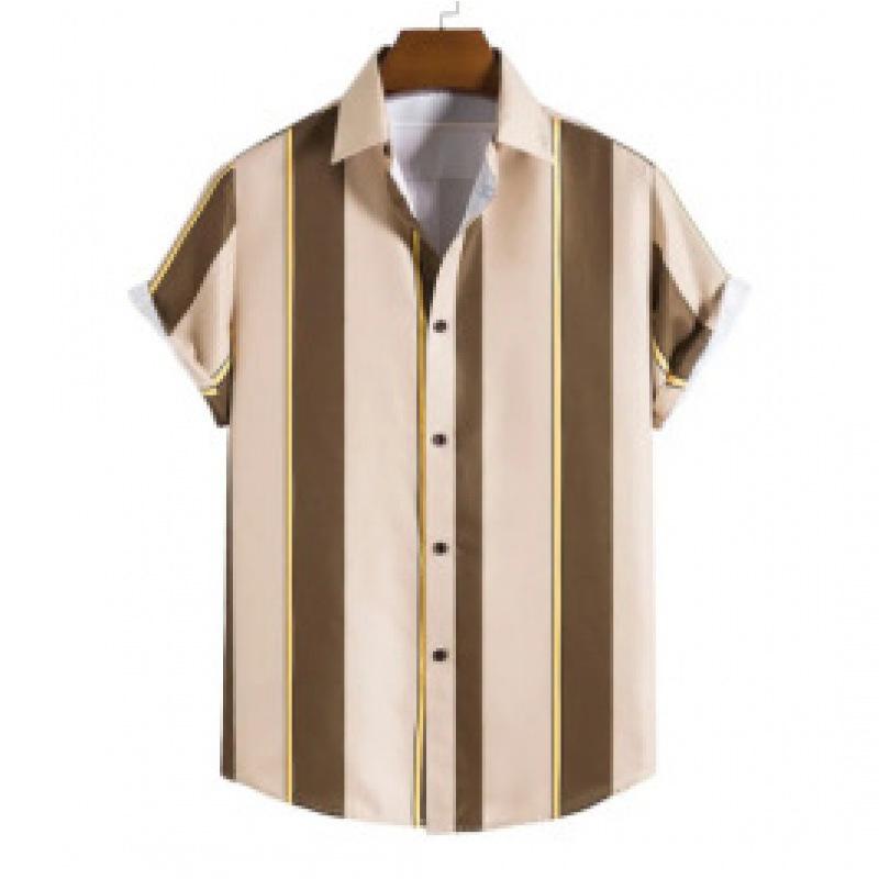 Summer new men's top striped D print men's cardigan lapel
