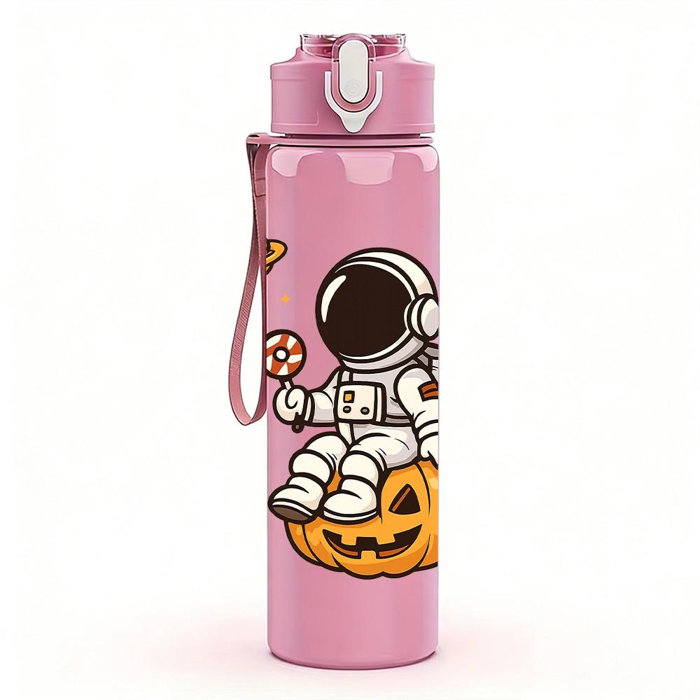 1PC Pumpkin Astronaut Space Cartoon 750ml Color Plastic Sports Water Bottle Leakproof Flip Straw Lid Suitable for Sports Office Home Use