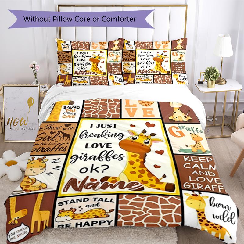 Set Biancheria da Letto con Giraffa e Nome Personalizzato 3 Pezzi Copripiumino Chiusura Include 1 Copripiumino e 2 Federe, Morbido e Confortevole per Tutte le Stagioni.