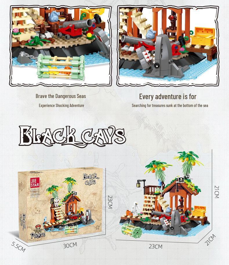Pirate Series Medieval Black Rock Reef Skull Island Building Blocks Set
