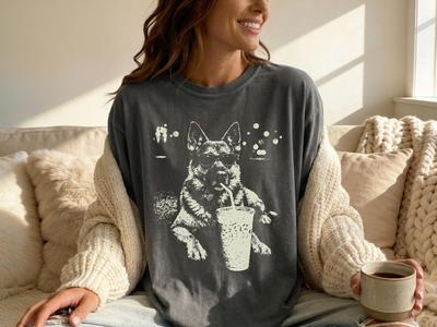 Deutscher Schäferhund Eiskaffee T-Shirt - Vintage GSD Mama Papa Geschenk Tee - Schäferhundbesitzer T-Shirt - GSD Liebhaber Geschenk - Geschenk für Schäferhund Mama Chill Sommer