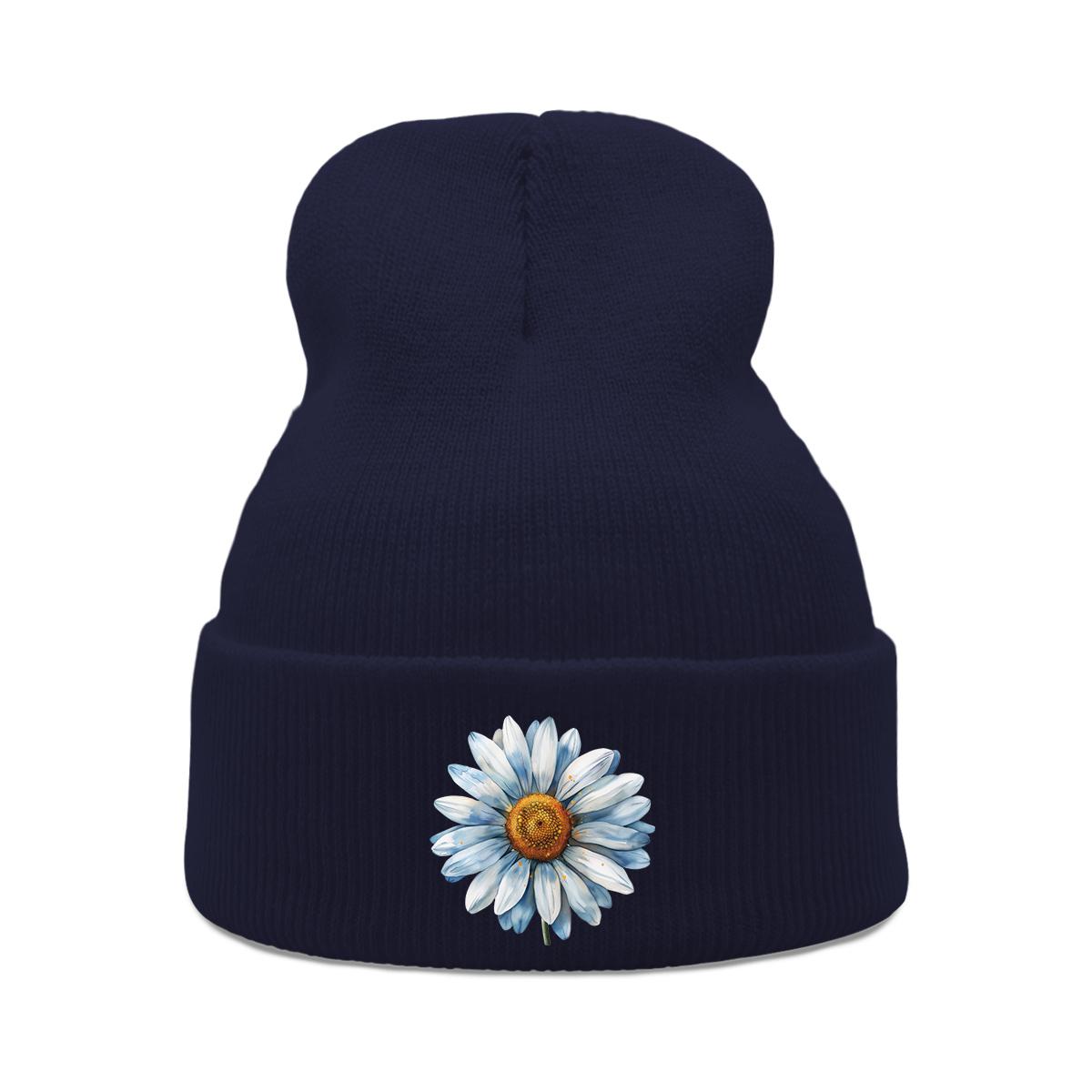 Blue Daisy Print Warm Winter Hats Unisex Knitted Hat Beanie Man Cap Stretchy Warm Knit Cap Beanie Ideal Choice For Gifts