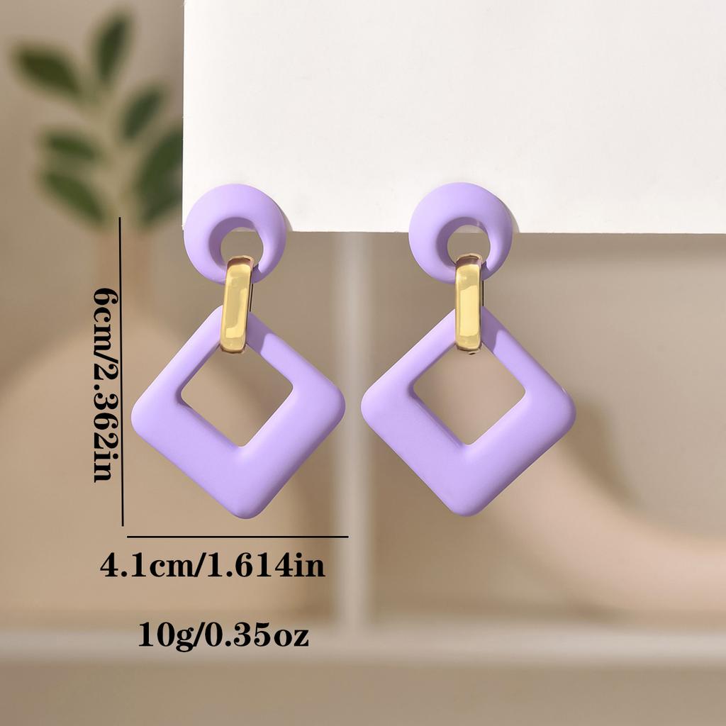 Trendy Korean Blue White Pink Earrings for Women Girl Geometric Hollow Square Acrylic Statement Earrings Fashion Jewelry Gift