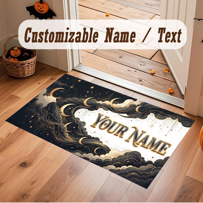 Space Cosmic Theme Crystal Velvet Floor Rug Personalized Custom Name Text Warm Carpet Home Decoration