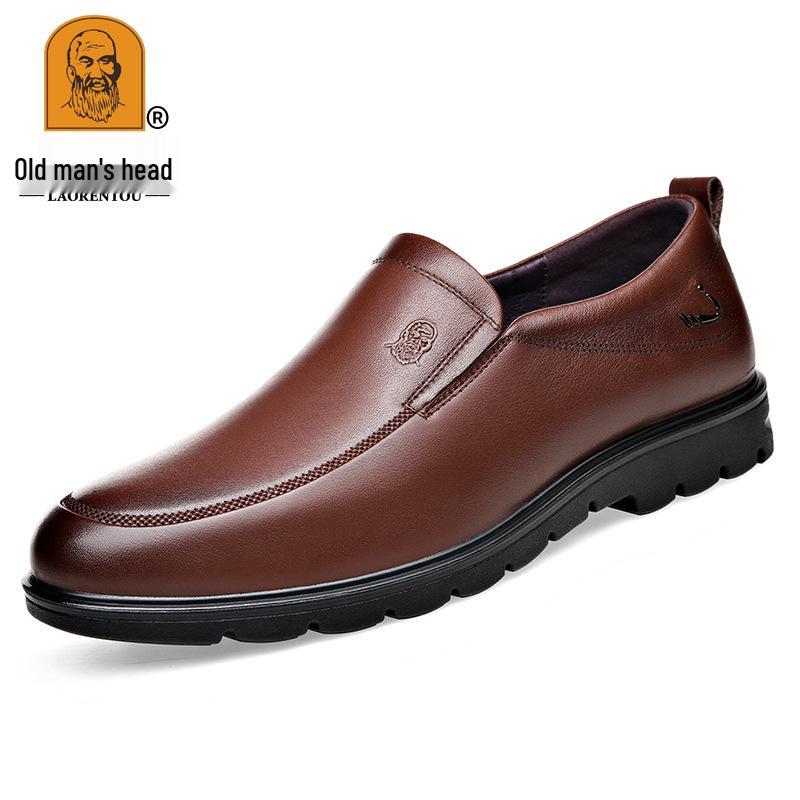 Men s Slip-On Casual Leather Shoes, Round Toe, Top Layer Cowhide, Genuine Leather, Comfortable for Work and Business. 40 коричневый