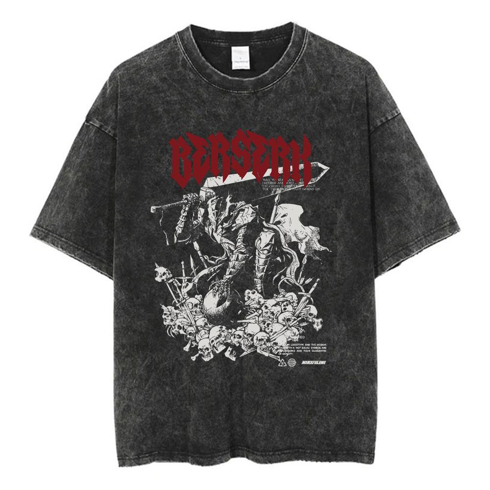 Anime Berserk Guts Acid Tshirt Retro Vintage Washed Graphic Tees Men Harajuku Cotton Casual Short Sleeve Tshirt Tops Unisex