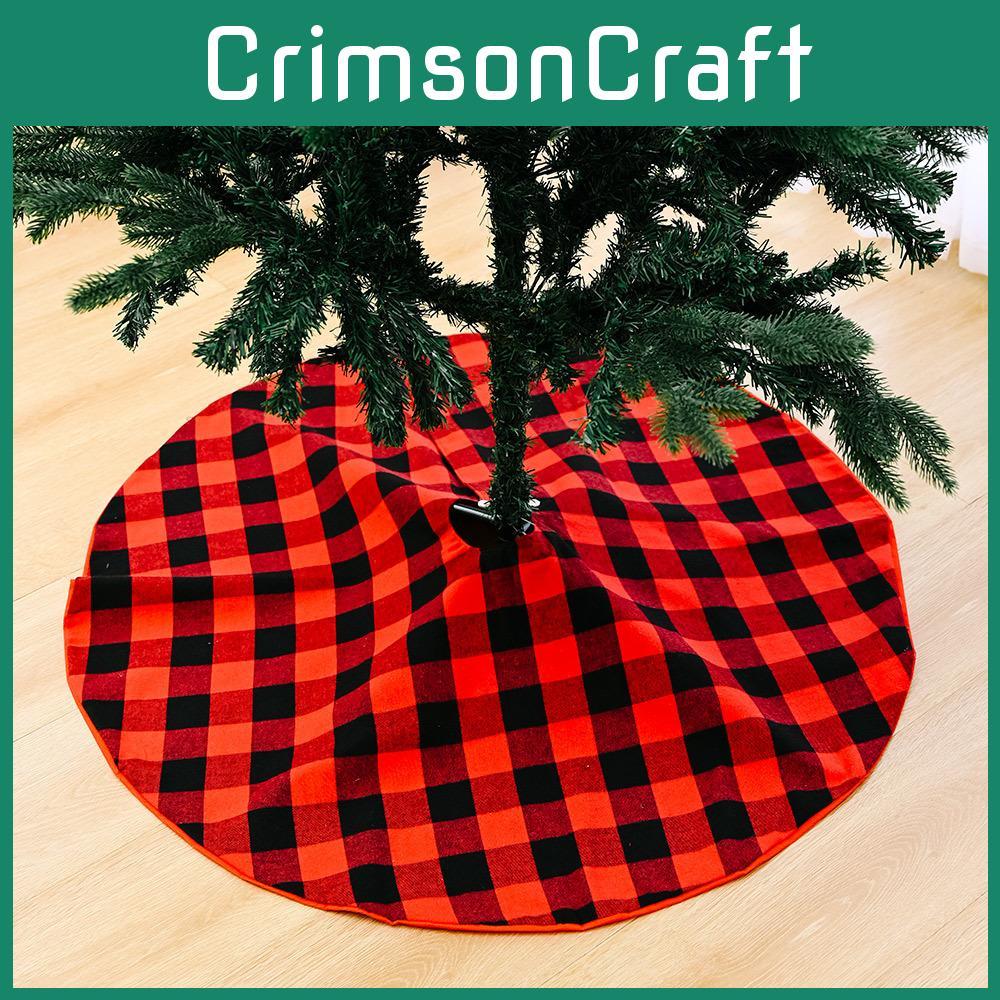 Stylish Red And Black Gingham Christmas Tree Skirt 90cm Beautiful Holiday Accessory