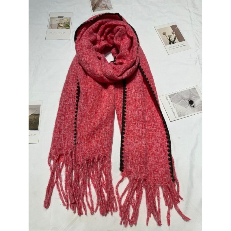 New Ins Versatile Atmosphere Solid Color Dog Tooth Edge Imitation Cashmere Scarf Thickened Large Version Scarf Shawl