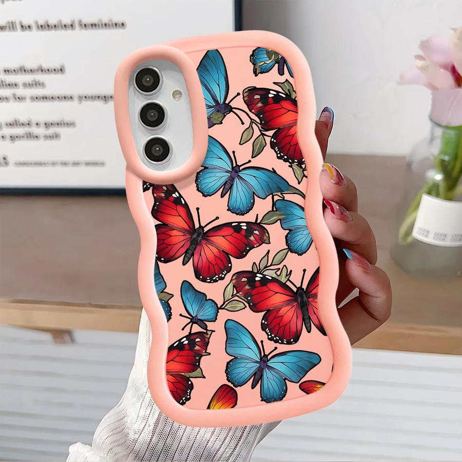 Rotes Blaues Schmetterlings Case für Samsung Galaxy A14 A15 A12 A13 A21s A16 A52 A11 Weiche Handyhülle A33 A03 A04 A06 A53 A23 A05 A22