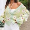 Plus Size Daisy Korean Style V-Neck Cardigan for Women - Autumn/Winter Knitwear