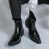 Britische Stil kleine quadratische Zehenpartie Chelsea Boots, Herren Mittelhohe Stiefel, Personalisierte Schwarze Lederschuhe, High-Heeled Martin Boots