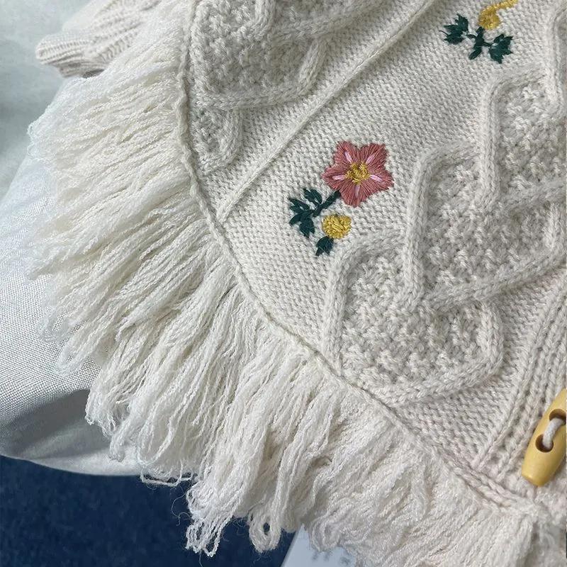 Vår och höst tröja kappa kofta koreanska barnkläder flickor broderi stickat barn kofta babyrock vintage söt kappa