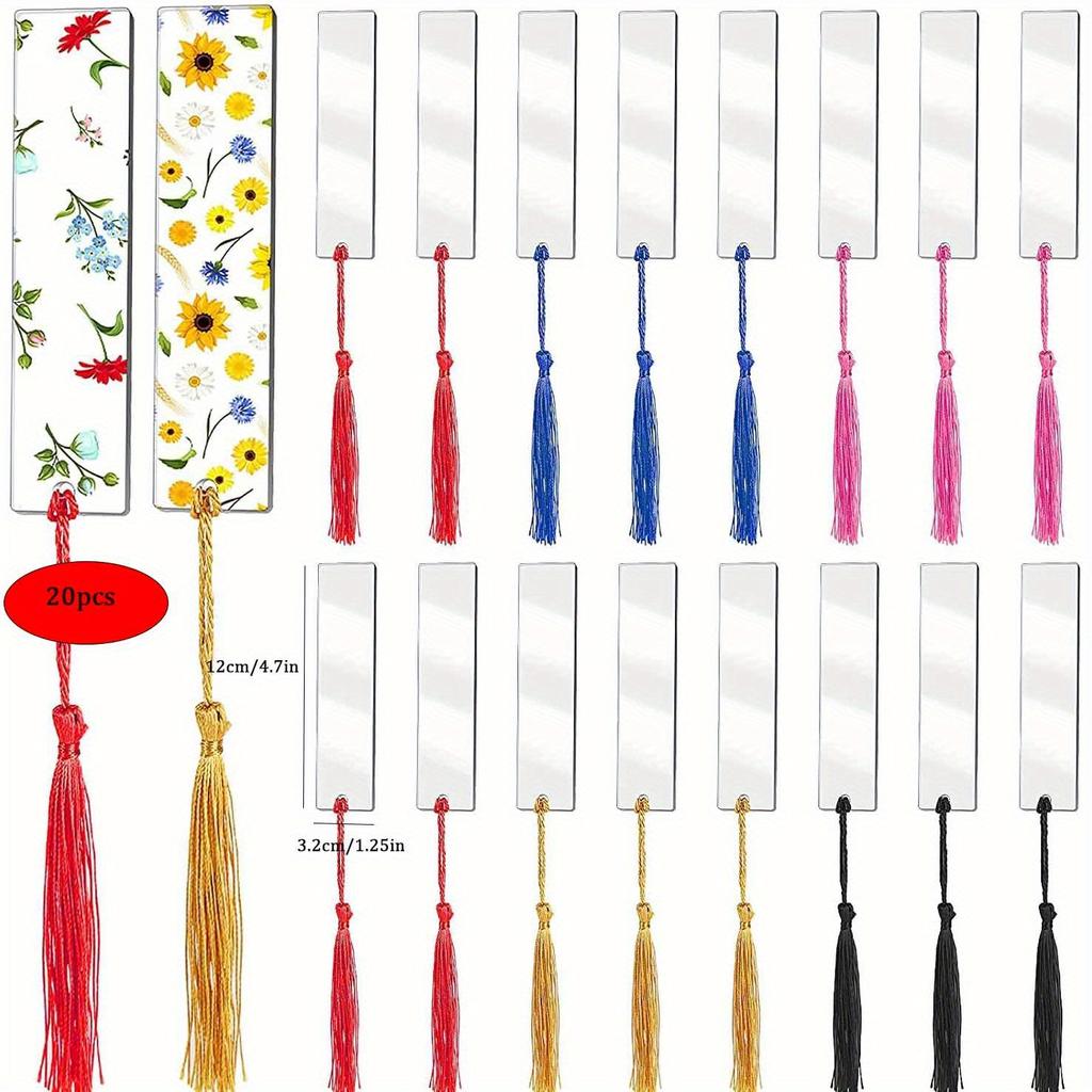 1 Set DIY Acryl Lesezeichen Rohlinge Bunte Quasten Lesezeichen zum Basteln und Beschriften Schmuckherstellungszubehör