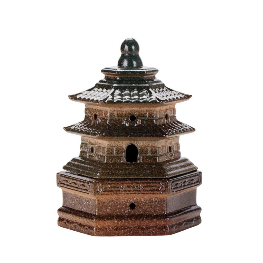 Compact Zen-Inspired Ceramic Incense Burner and Holder in Black Pottery