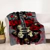 Gothic Skull Roses Electric Guitar Art Print PosterBlanket Flannel Throw Blanket for Sofa, Bed, Travel, Camping, Office