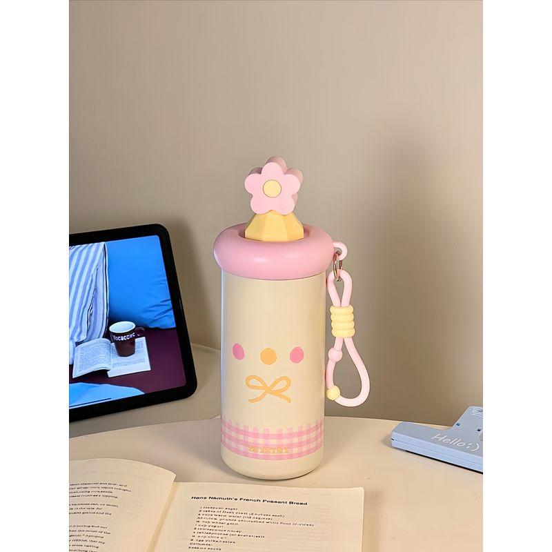 German Canim Kalse Fresh-Style Stainless Steel Thermos Cup for Girls, Large Capacity Portable Water Bottle with Straw
