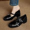 Fashion NEW Spring/Autumn Women Pumps Square Toe Chunky Heel Shoes Split Leather Shoes for Women Buckle Strap Mary Janes Shallow Shoes