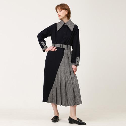 Bunderghost Puritan Collar (Cape Collar) Asymmetrical Long Dress Navy