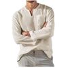 Cotton Linen Men Shirt Brief Breathable Comfy Solid Color Long Sleeve V Neck Casual Blouse Hawaiian Shirt Oversize Tops