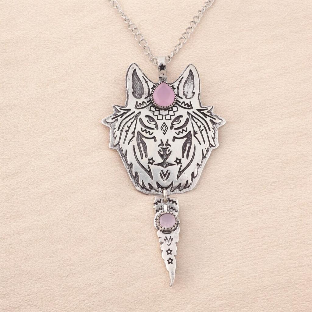 Natürlicher Rosenchalcedon Edelstein 925 Sterlingsilber Schmuck Handgefertigter Anhänger 4" CP-26-15