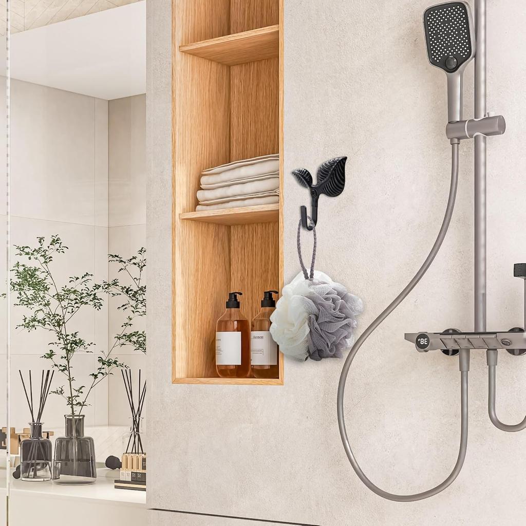 Set of 4 Vintage Leaf Wall Hooks Black Metal Coat Hooks Heavy Duty Decorative Iron Hook Wall Mounted Hangers for Hanging Towels Coats Hats Scarf Bags