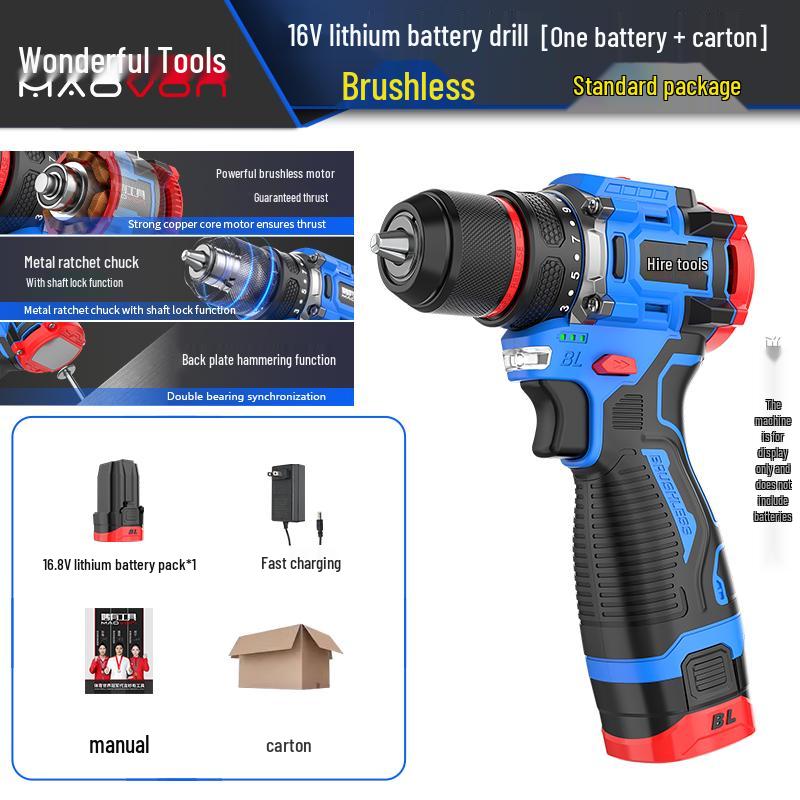 Compact Rechargeable Brushless Motor Drill: Multi-Function Impact Tool for Home Use