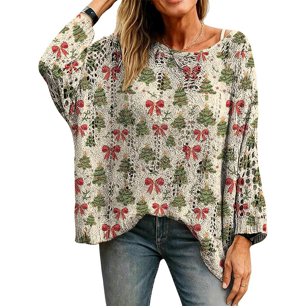 Hollow Out 3D Print Long Sleeve Christmas Sweater