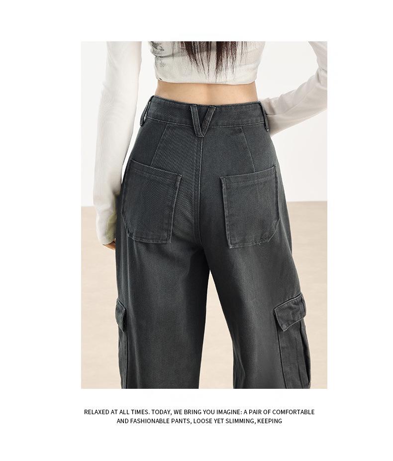 Women's High-Waist Fleece-Lined Wide-Leg Jeans, Retro Workwear Style for Autumn/Winter 2024