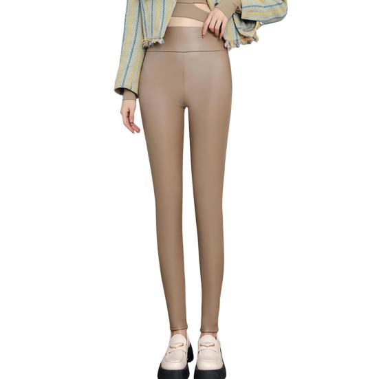 

Женские леггинсы с высокой талией, облегающие, с подъемом бедер, с искусственной кожей, с бархатной подкладкой, утолщенные, теплые, ветрозащитные, повседневные штаны для йоги L