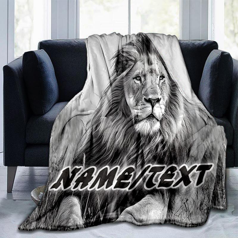 1PC Custom Name Lion Majesty Grass outdooor Flannel blankets Throw Blanket All-Season Throw Gift Bedspread for Couch, Bed, Camping Holiday Birthday gi