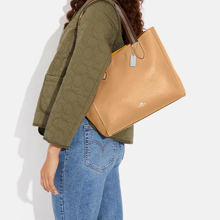 New COACH Derby Pebbled Leather Tote Bag, Shopping Bag, Shoulder Bag, Handbag Tubas Women's Latte Yellow 58660-SVVHL