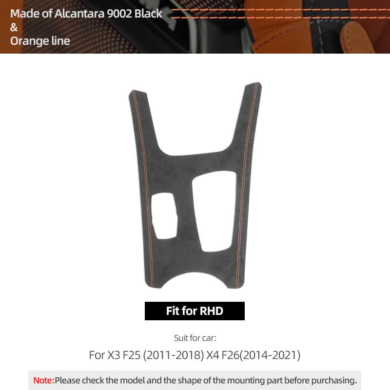 

Made of Alcantara For BMW X3 F25 X4 F26 Center Console Gear Shifter Panel Trim Performance Stickers Car Interior Accessories Orange RHD