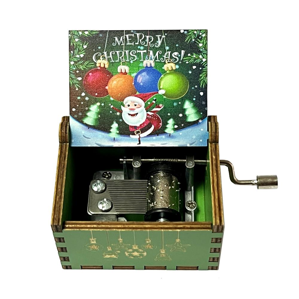 Christmas wooden painted music box wooden hand crank music box holiday gift