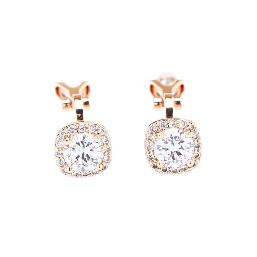 Classic Versatile Stone Set Rose Gold Princess Square Earrings Gold Plated Fashion No Pierced Earrings Geometric Earrings Women's