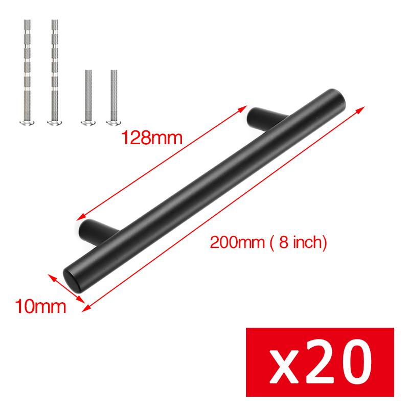 KAK 20pcs Brushed Gold Kitchen Handle Stainless Steel T Bar Door Pull 76mm 96mm Cabinet Knobs and Handles Black Furniture Handle