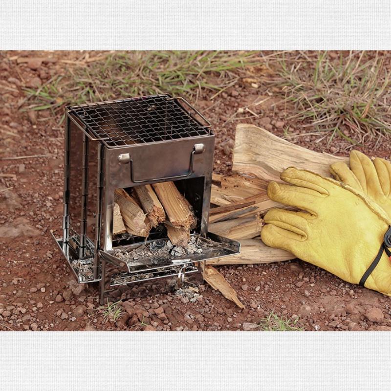 Square Wood Burning Camping Stove Outdoor Survival BBQ Mini Grill BBQ Outdoor Camping BBQ Firewood Folding BBQ Picnic Stove