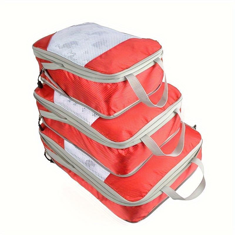 3pcs Portable Travel Storage Bag Set With Mesh Stitching, Double Layer Zipper Foldable Luggage Organizer, Clothing Storage Bags