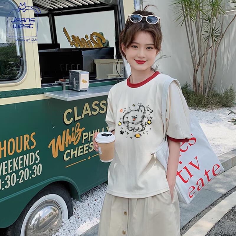 JEANSWEST CLUB Women s Pure Cotton Color-Block T-Shirt L