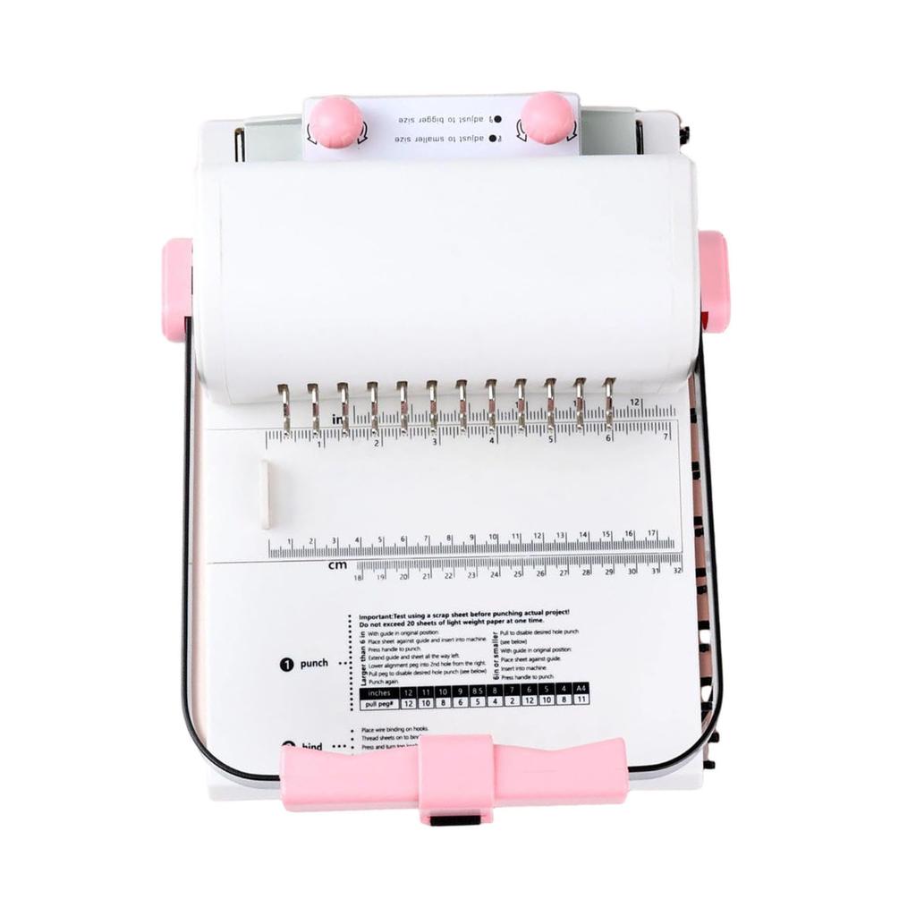 Book Binding Machine with Slide Ruler 2:1 Spiral Coil Wire 20 Sheet Circular Punch Capacity for DIY Notebooks Albums