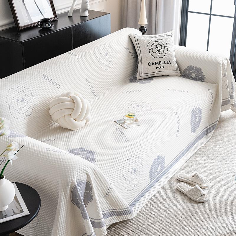 Summer Ice Silk Sofa Cover Cloth Light Luxury High-Grade French Cream Style Summer Cool Feeling Sofa Cushion Cover Full Cover Towel