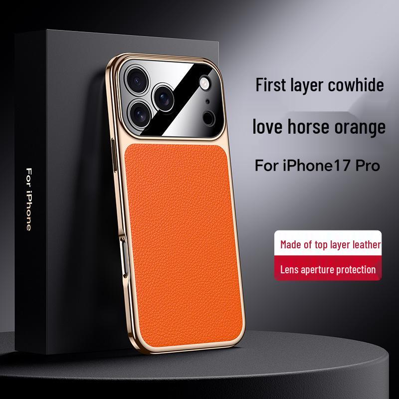 Luxury Electroplated Cowhide Protective Case for iPhone 17 Pro Max - Unisex, Soft Shell