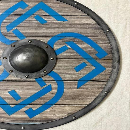 Viking Wooden Shield Wall Decor Norse Rune Round Shield Medieval Scandinavian Home Décor Rustic Warrior Shield 60.96 cm
