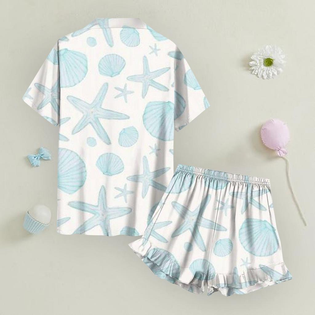 Kinder Hauskleidung Pyjama Set Kurzarm Oberteil Shorts Zweiteiliges Set Oberbekleidung Spiel Strickjacke Kleidung