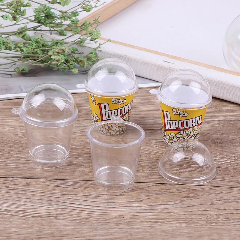10pcs Mini Cup with Dome Lid DollHouse Popcorn Ice Cream Jewelry Accessory DIY Charms Plastic Cups Miniature