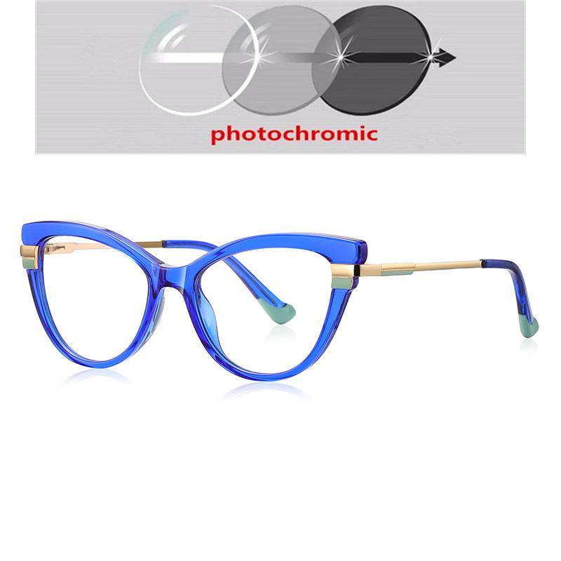 TR90 Fashion Cat Eye Myopia Glasses Outdoor Photochromic Women Anti Blue Light Glasses Prescription Optical Glasses KSVEREN